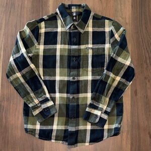 Volcom Kids Green and Black Plaid Flannel Shirt